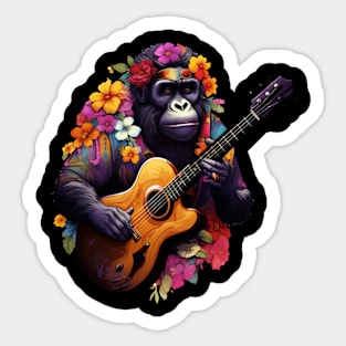 Cute Cottagecore Aesthetic Gorilla Guitar Lover Sticker